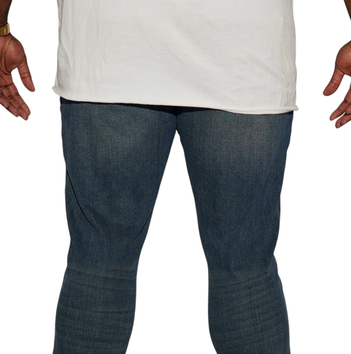 Drop Top Back Zip Stacked Skinny Jeans Vintage Blue Wash