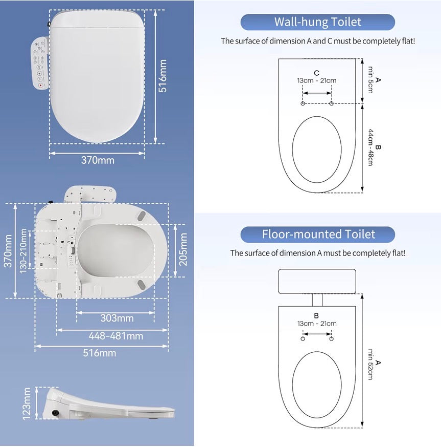 HOROW Smart Electronic Bidet Seat - Heated Toilet Seat with Temperature Control, Built-in Dryer & Night Light, with Water Filter, Soft Close & Removable Self-Cleaning Nozzle