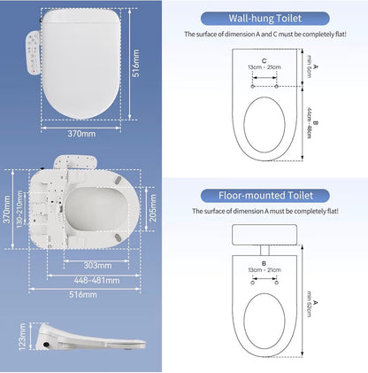 HOROW Smart Electronic Bidet Seat - Heated Toilet Seat with Temperature Control, Built-in Dryer & Night Light, with Water Filter, Soft Close & Removable Self-Cleaning Nozzle
