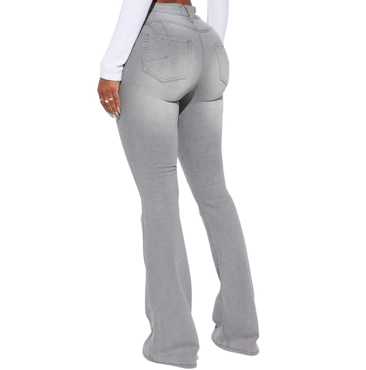 Audrey Booty Lifting Stretch Flare Jeans Grey