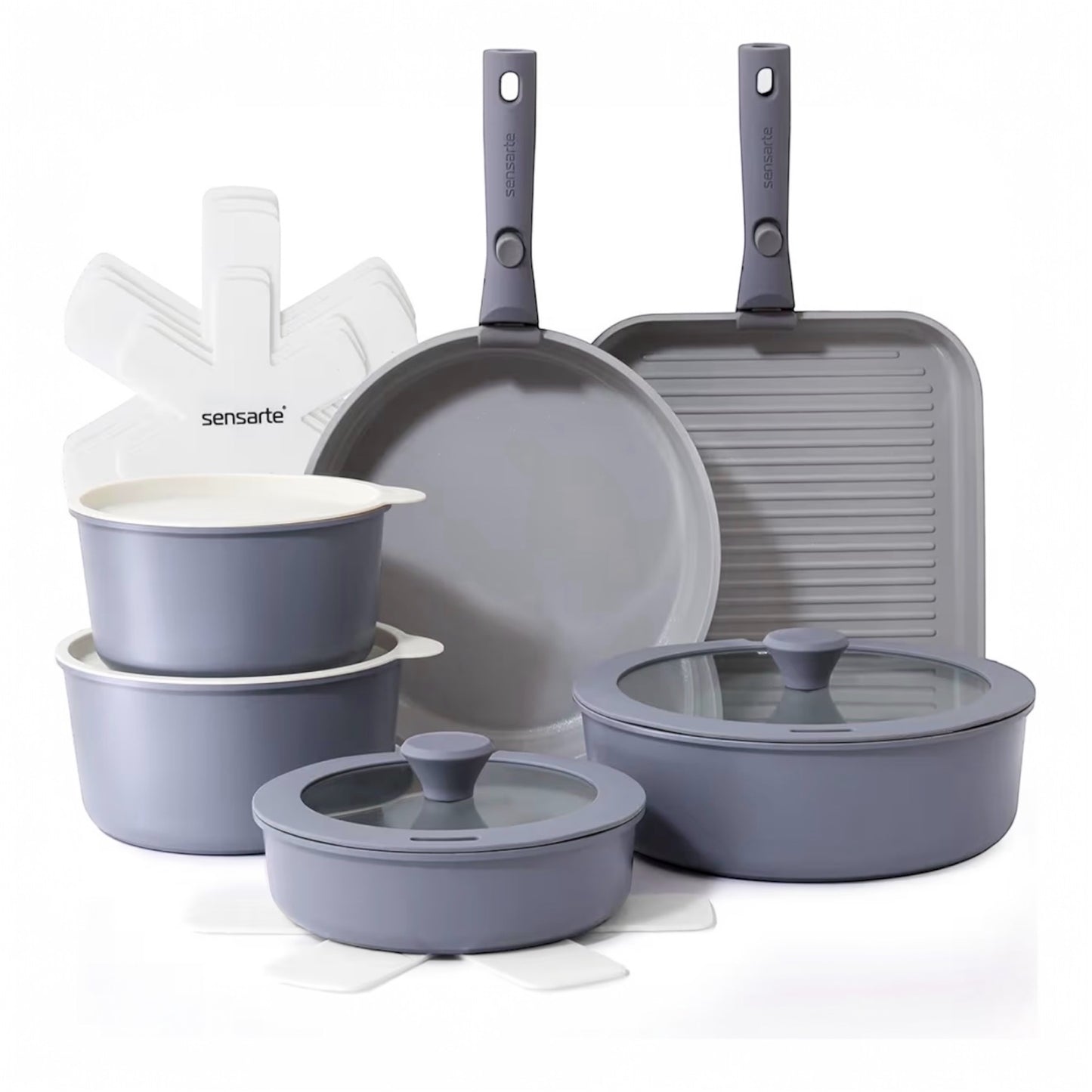 SENSARTE 17 Piece Pots and Pans Set, Nonstick Detachable Handle Cookware Set, Induction Kitchen Cookware Set with Removable Handle, Healthy Non Stick for RV, Dishwasher ＆ Oven Safe, PFOA Free (White)