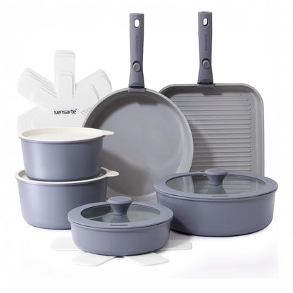 SENSARTE 17 Piece Pots and Pans Set, Nonstick Detachable Handle Cookware Set, Induction Kitchen Cookware Set with Removable Handle, Healthy Non Stick for RV, Dishwasher ＆ Oven Safe, PFOA Free (White)