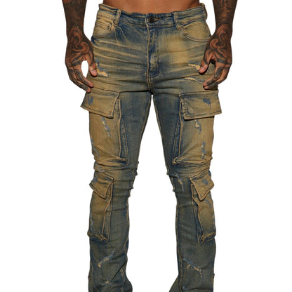 On The Set Stacked Skinny Snap Flare Jeans Vintage Wash