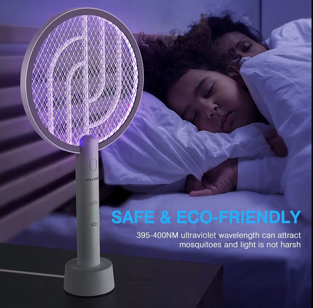 2 in 1 Electric Mosquito Swatter & Bug Zapper | USB Rechargeable 3000V Fly Killer with Strong Light & Safety Protection Net, Child & Pet Friendly for Home, Garden, Camping