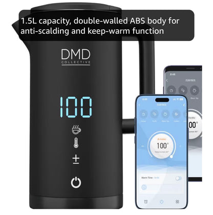 DMD Collective Store Smart Kettle 1.5L, Wi-Fi Touchscreen, Voice Control with Alexa & Google | Digital Temperature Display, Double Wall & Anti-Scalding Design, Energy-Efficient 2200W