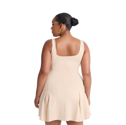 Rue Pleated Drop Waist Mini Dress Cream