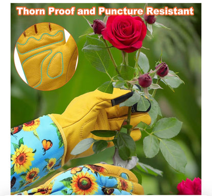 DLY Thorn-Proof Leather Gardening Gloves for Women with Forearm Protection