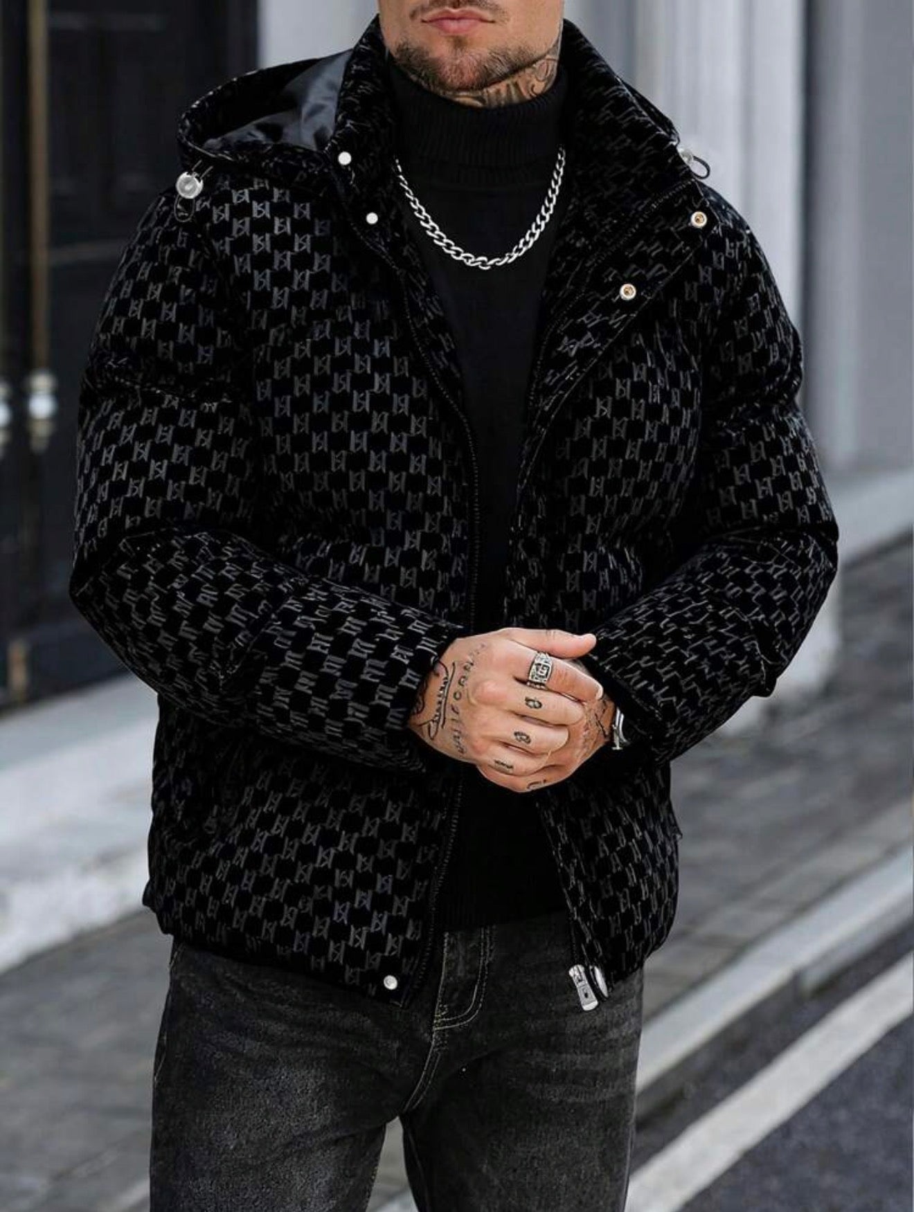 Manfinity CasualCool Men’s Geometric Zip Up Hooded Jacket
