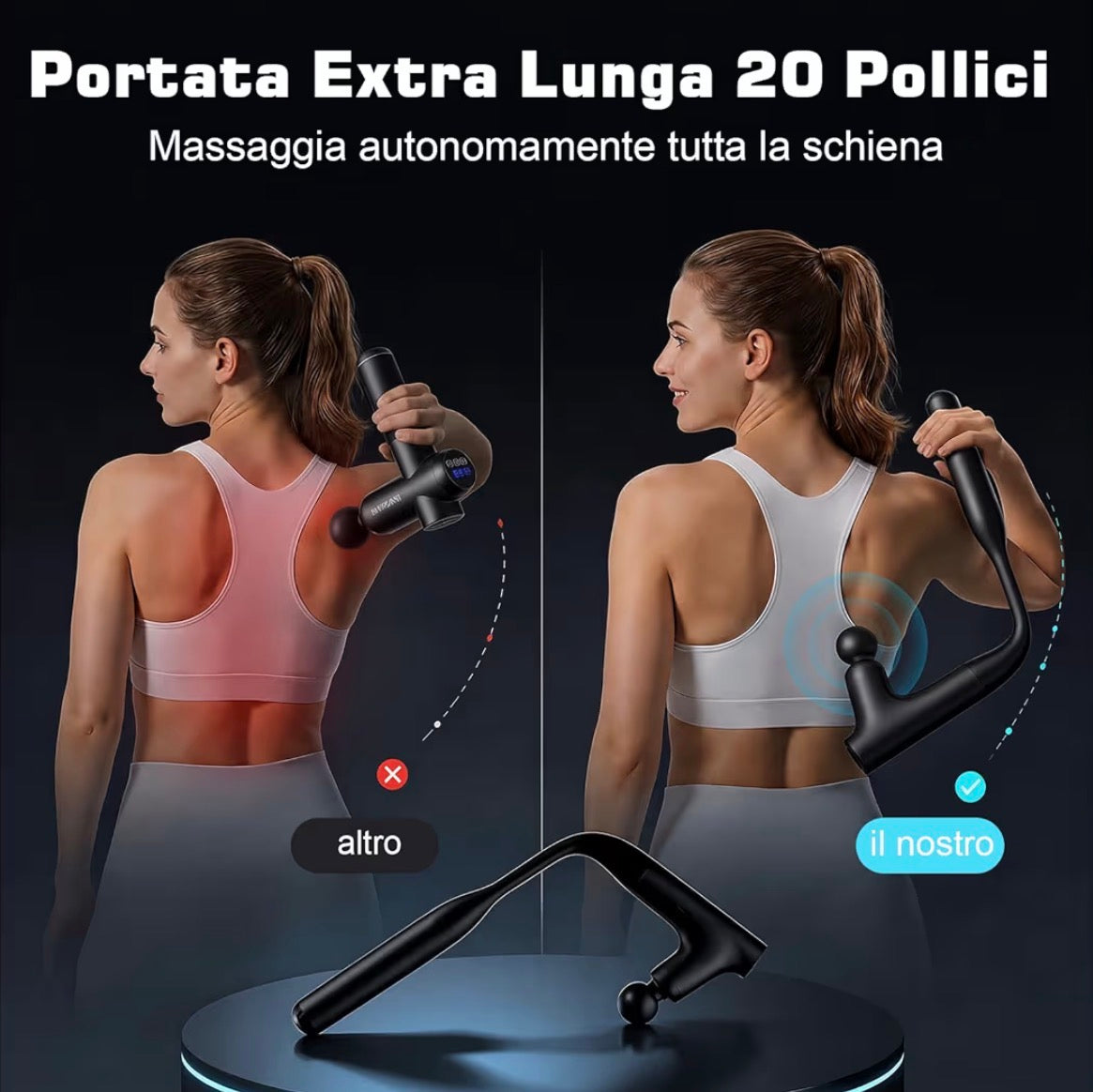 20” Long Handle Back Massage Gun Deep Tissue Percussion Massager