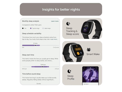 Fitbit Google Versa 4 Fitness Smartwatch Black Graphite 6 Day Battery