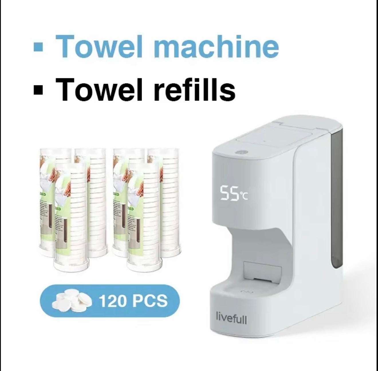 Livefull Smart Hot Face Towel Heater Machine CL01, 5s Fast Heating & 55°C Constant Temperature, Auto Dispensing Towel Warmer with Smart Voice Alerts, Includes 20 Compressed Towels, Luxury Home Spa