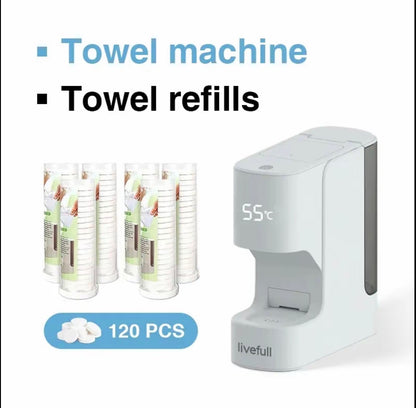 Livefull Smart Hot Face Towel Heater Machine CL01, 5s Fast Heating & 55°C Constant Temperature, Auto Dispensing Towel Warmer with Smart Voice Alerts, Includes 20 Compressed Towels, Luxury Home Spa