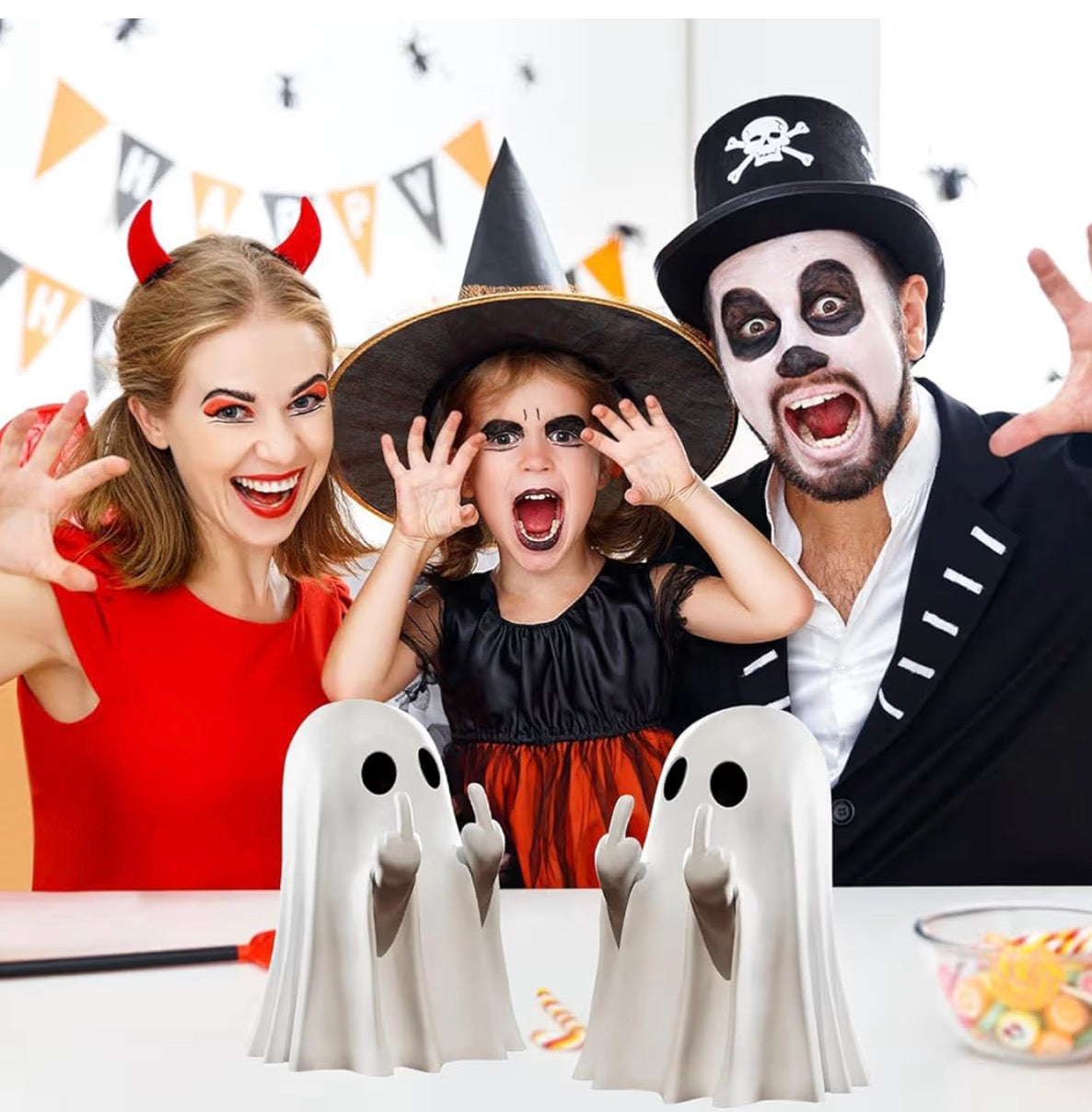 2-Piece Funny Middle Finger Ghost Halloween Decorations