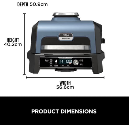 Woodfire Pro Connect XL Electric BBQ Grill and Smoker with App Control, Digital Probe, Large 7-in-1 Outdoor Grill and Air Fryer with Woodfire Pellets, Weather Resistant, Blue and Black OG901UK