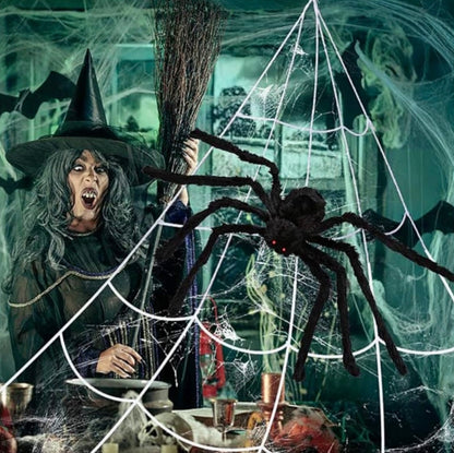 Giant Halloween Spider Web & 59-Inch Spider Decoration Set | 200-Inch Web