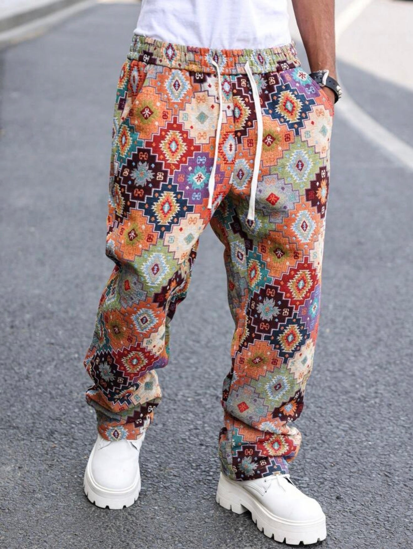 Manfinity Roghcode Men’s Retro Floral Wide Leg Pants