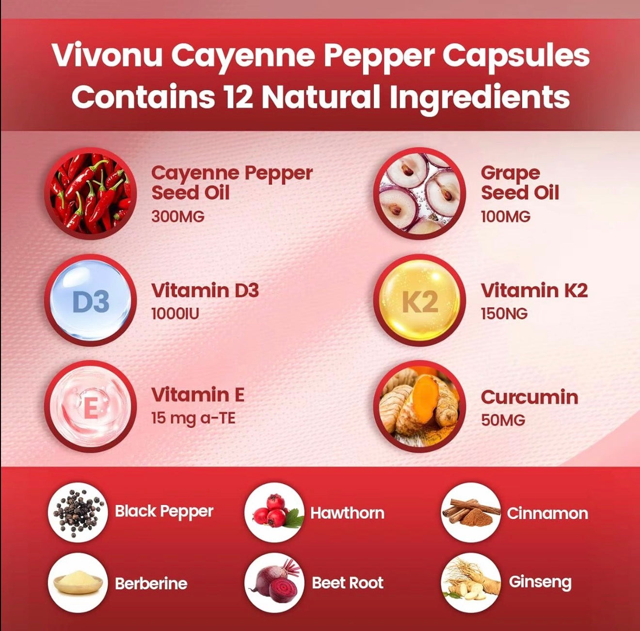 VivoNu Cayenne Pepper Softgels 240 Count Vitamin D3 K2 E Supplement