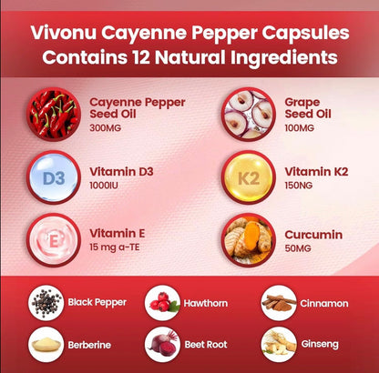 VivoNu Cayenne Pepper Softgels 240 Count Vitamin D3 K2 E Supplement
