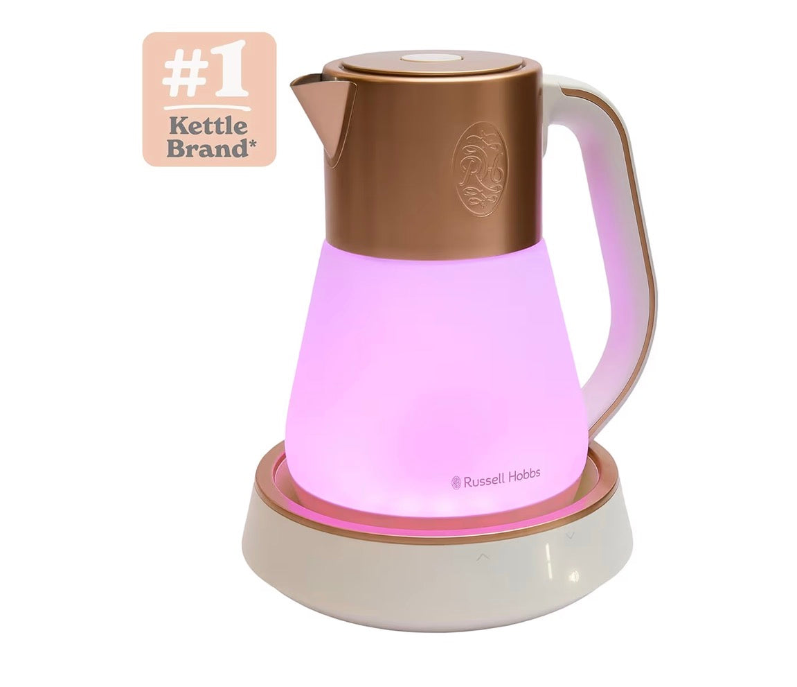 Russell Hobbs Calm Kettle (1.7L, AI-designed, Variable temperature 40-100°C, Digital display, Soothing sounds, 360° base, Frosted glass, Copper accents, Quiet boil technology, 3000W) 27450