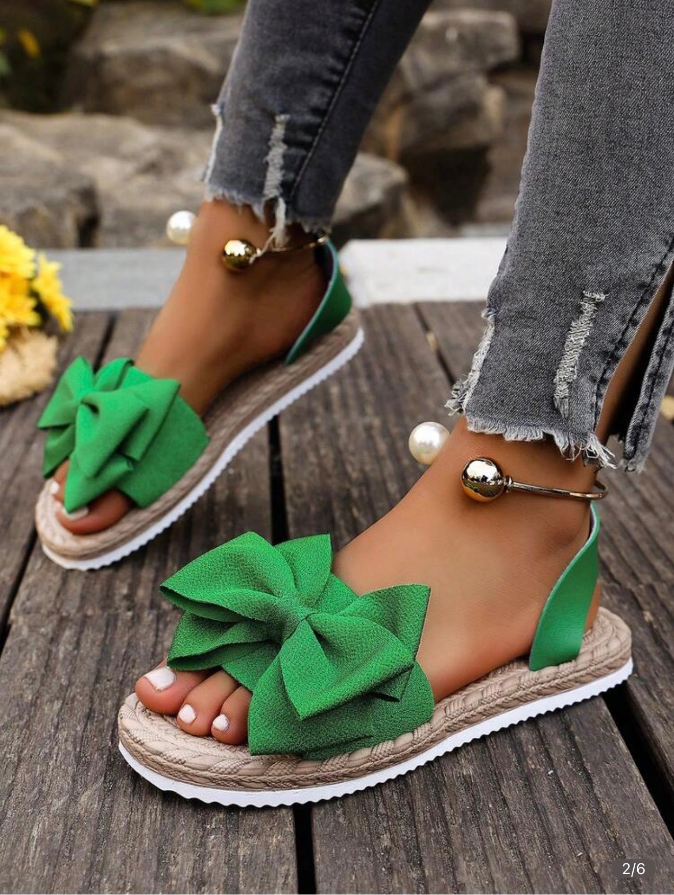 Women’s Bowknot Floral Flat Sandals for Summer Beach Wear