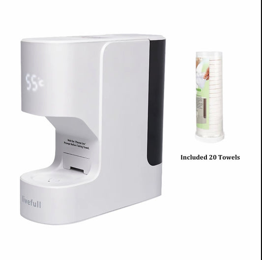 Livefull Smart Hot Face Towel Heater Machine CL01, 5s Fast Heating & 55°C Constant Temperature, Auto Dispensing Towel Warmer with Smart Voice Alerts, Includes 20 Compressed Towels, Luxury Home Spa