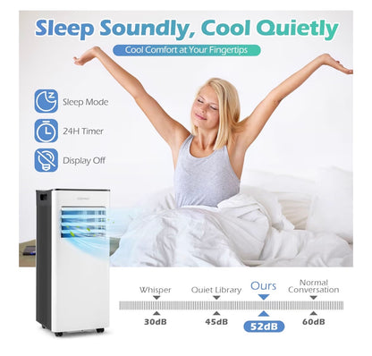 4-in-1 Portable Air Conditioner 9000 BTU, Air Conditioning Unit with 2 Speeds Fan, Dehumidifier & Sleep Mode, AC Unit with LED Display, Remote Control, 24H Timer, Child Lock & Window Kits