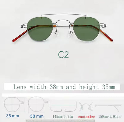 Retro style handmade screw free UV400 polygonal sunglasses ultra light vintage fashion double nose bridge sunnies