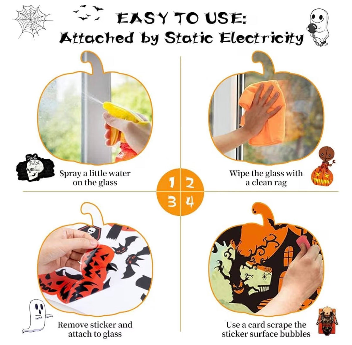 8 Sheets Reusable Halloween Window Stickers – Bats, Ghosts & Pumpkins | Minja Superstore
