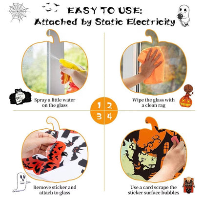 8 Sheets Reusable Halloween Window Stickers – Bats, Ghosts & Pumpkins | Minja Superstore