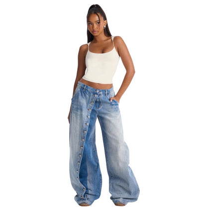 Downtown Asymmetrical Button Fly Overlay Jeans Light Wash