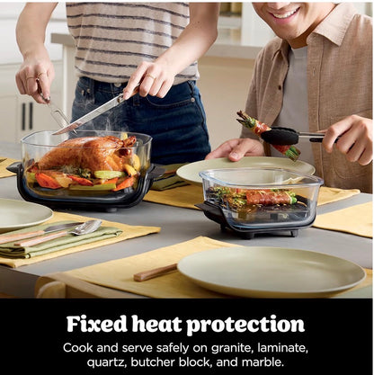 CRISPi Portable Air Fryer, 3.8L, 4-in-1: Air Fry, Roast, Keep Warm, Recrisp, Space Saving Compact Design, 2x Removable Glass Containers & Lids, 1700W, Stone FN101UKST