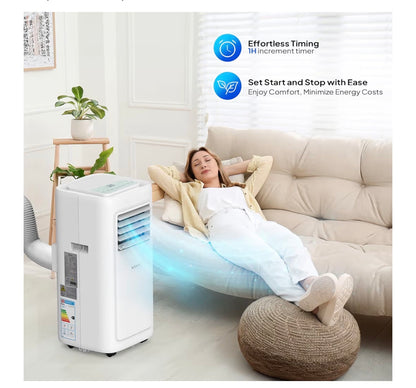 ROVSUN 8000BTU Portable Air Conditioner, 4-in-1 Air Conditioning Unit, Fan, Dehumidifier & Sleep Mode with 2 Speeds. LED Display and Remote Control, with Built-in 24H Timer, Window kit, for home