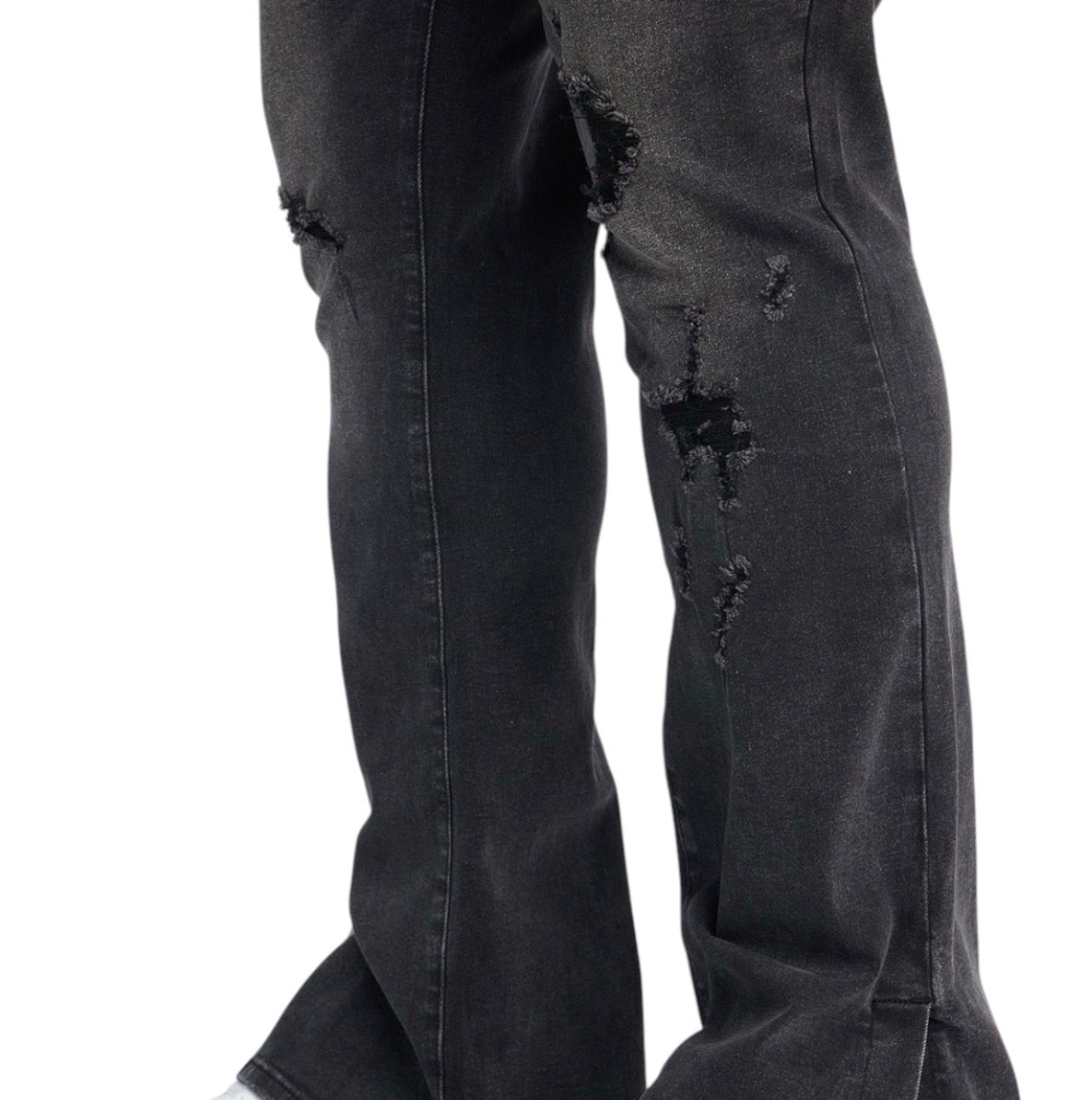 Stacked Skinny Flare Slit Dare Me Distressed Jeans Black Wash