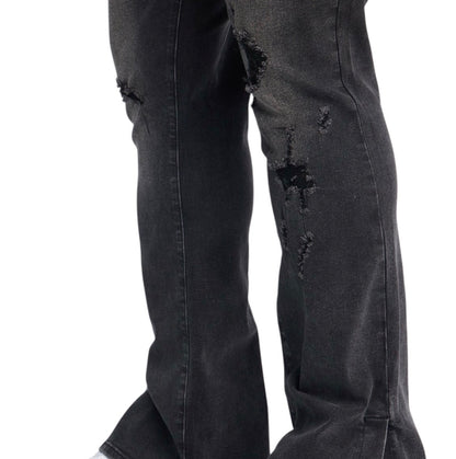 Stacked Skinny Flare Slit Dare Me Distressed Jeans Black Wash