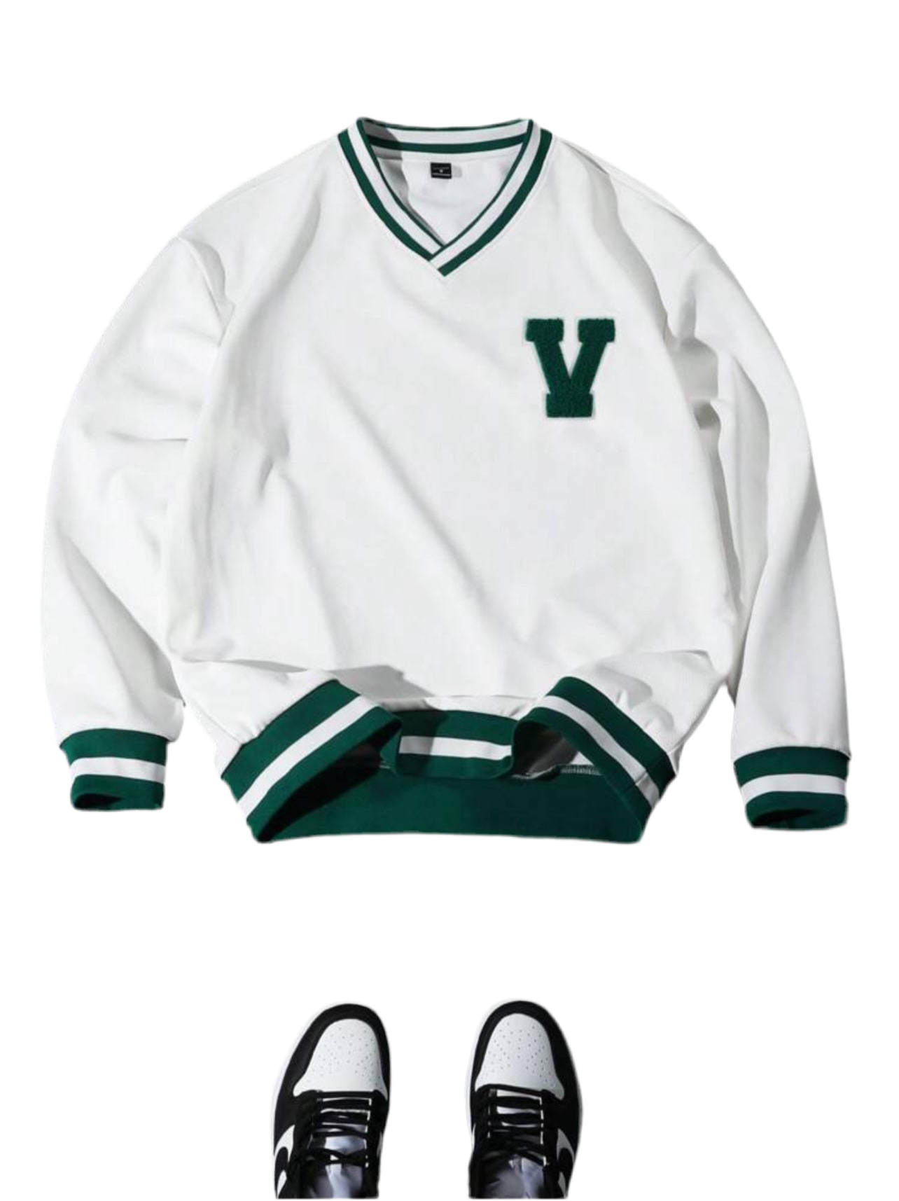 Manfinity Sporsity Men’s Loose V-Neck Y2K Jersey Sweatshirt – Casual Tennis-Inspired Style