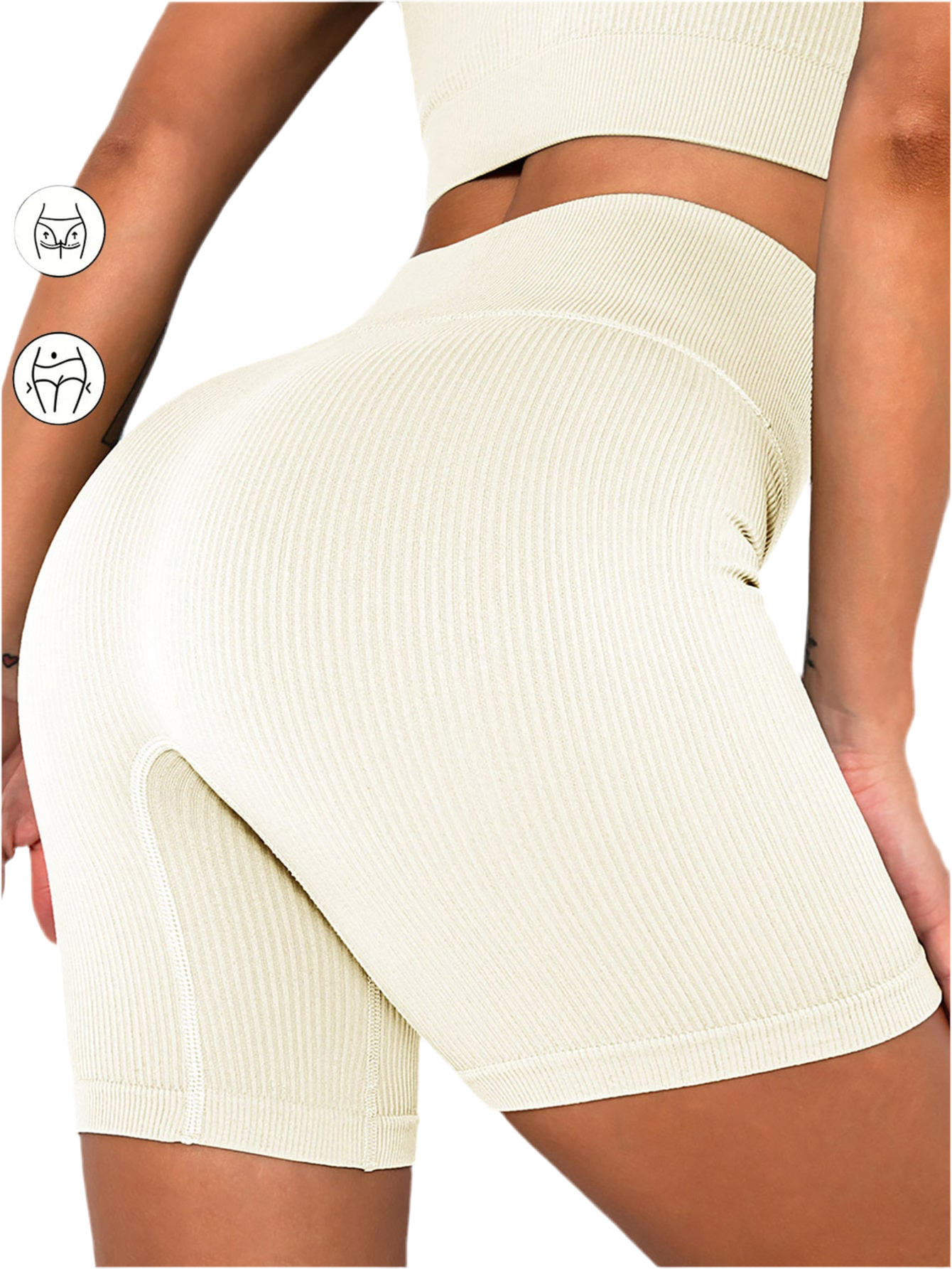 2-Piece Seamless Ribbed Workout Set – Crop Tank & High-Waisted Shorts