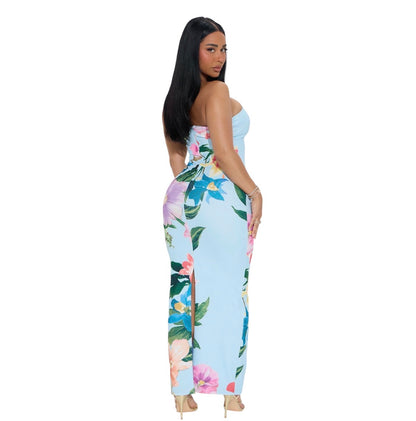 Pretty Petals Tube Maxi Dress Blue Combo