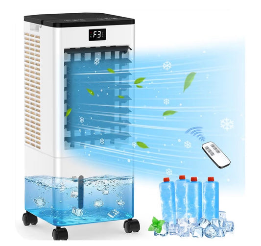 Mobile Air Conditioners, 60W Evaporative Air Cooler, LED Display 10M/S 3 Modes 8L Tank 12H Timer 60°/120° Oscillation Low Noise, Touch/Remote Control 4 Ice Box Air Conditioner Unit for Home Bedroom