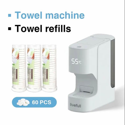 Livefull Smart Hot Face Towel Heater Machine CL01, 5s Fast Heating & 55°C Constant Temperature, Auto Dispensing Towel Warmer with Smart Voice Alerts, Includes 20 Compressed Towels, Luxury Home Spa