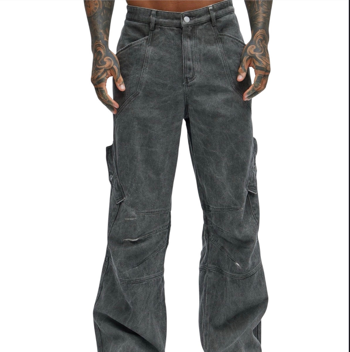 Overdyed Utility Baggy Cargo Pants Grey