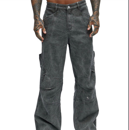 Overdyed Utility Baggy Cargo Pants Grey