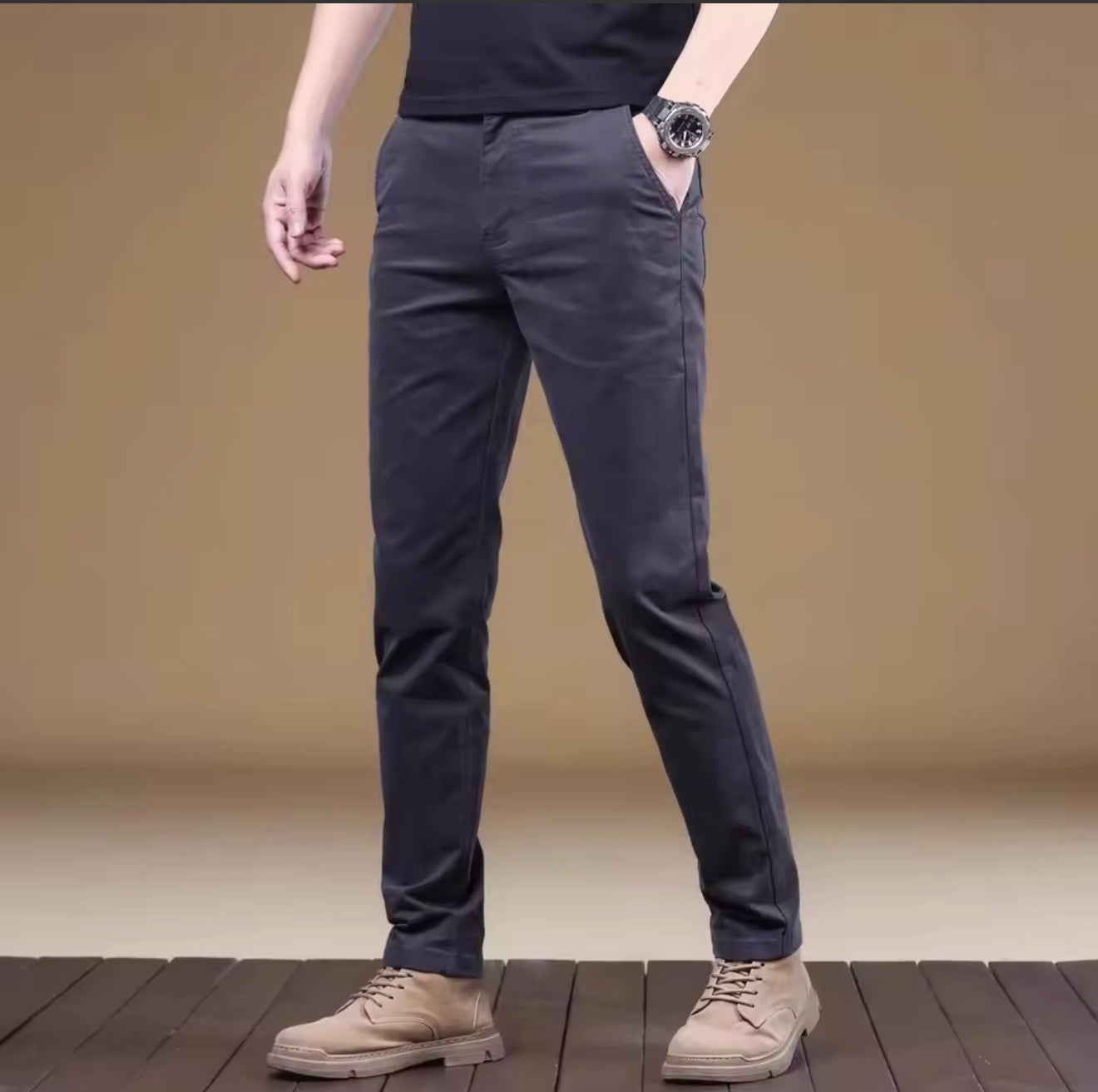 Summer Thin Cotton Men's Casual Pants Trendy Versatile Elastic Light Business Trousers Work Formal Slim Straight Pants