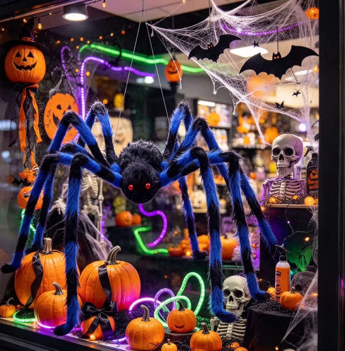 GAOHUI 60-Inch Giant Halloween Spider – Blue & Black, 150cm