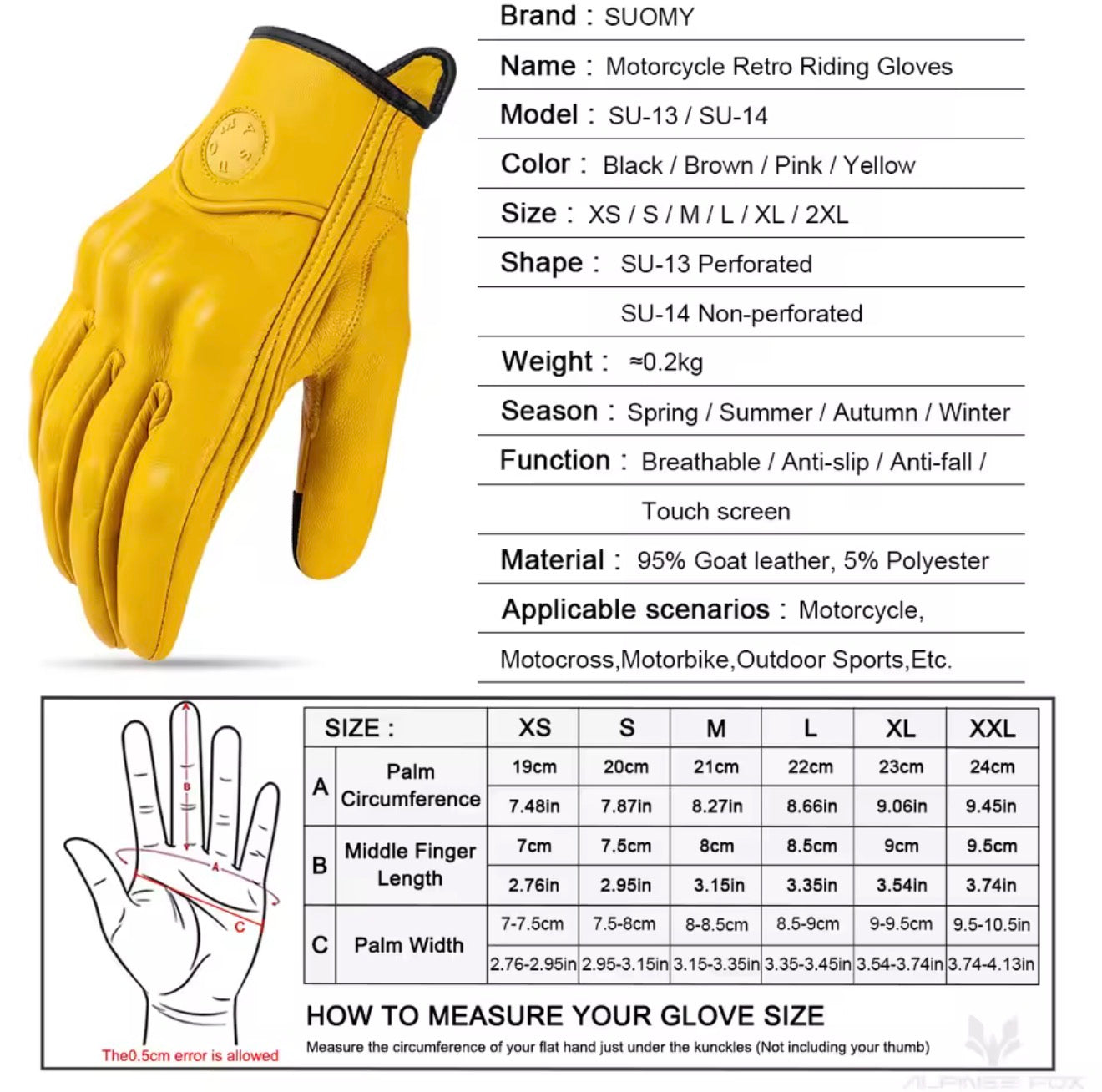Leather Motorcycle Gloves for Men & Women Touchscreen Retro Riding Gloves