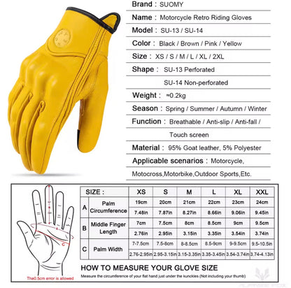 Leather Motorcycle Gloves for Men & Women Touchscreen Retro Riding Gloves