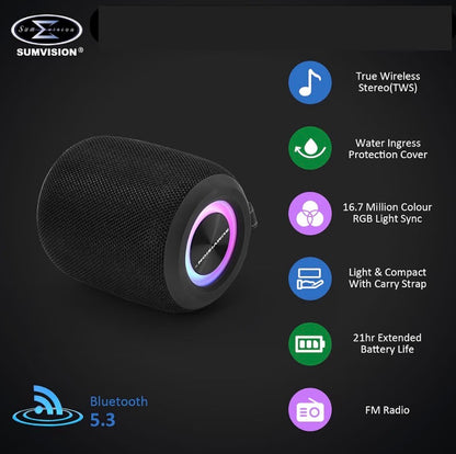 Sumvision Monic Wave Bluetooth Speaker RGB TWS 3D Sound 21H Battery