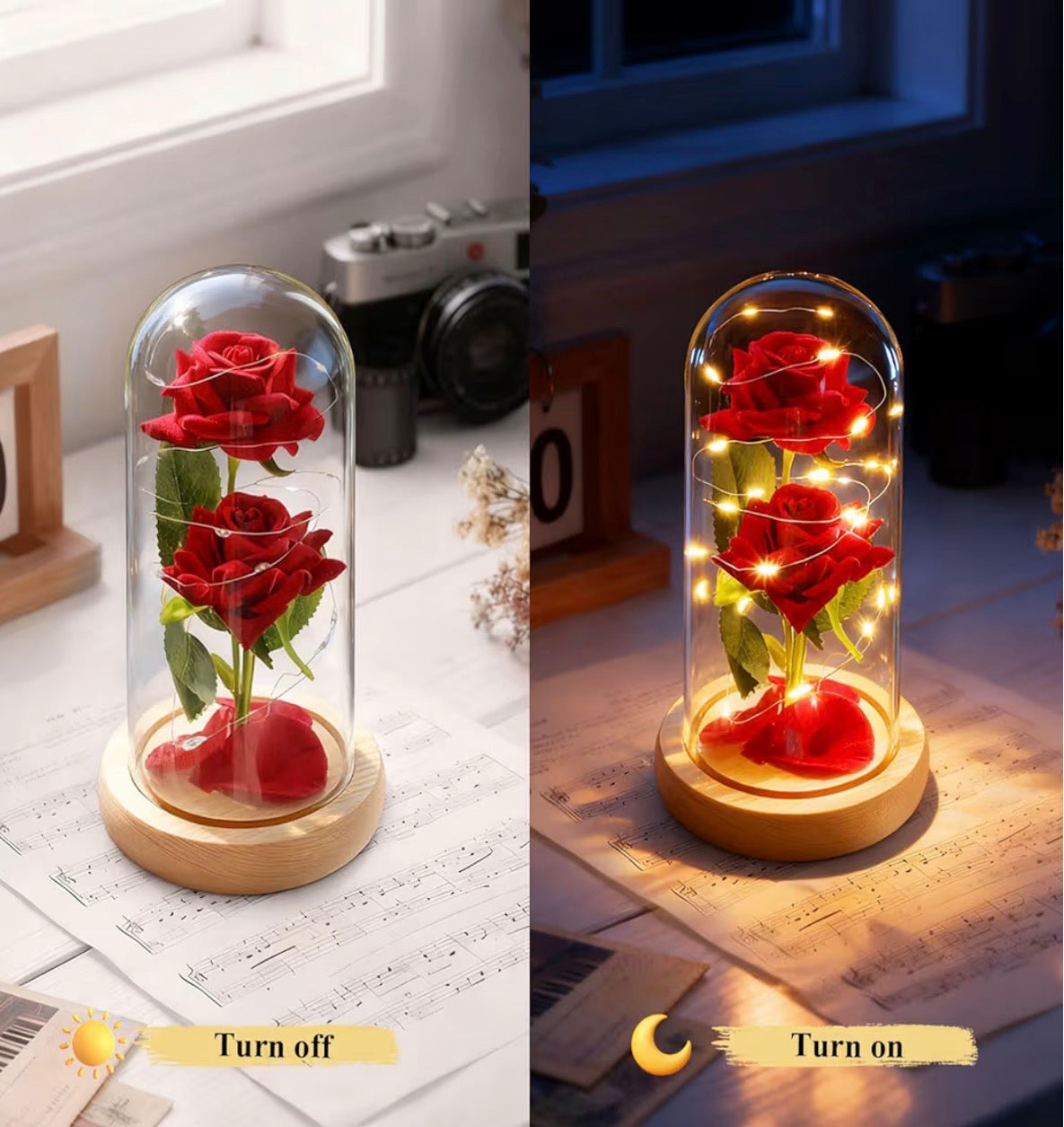 ADAZ Galaxy Rose Gift for Her,Light Up Rose Flowers for Women/Wife/Mother/Girlfriend,Artificial Flower Rose in Glass Dome Present for Valentines Day,Christmas,Birthday,Anniversary
