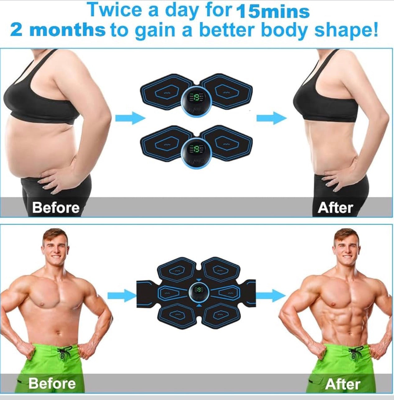 EMS Abdominal Muscle Trainer 8 Modes 18 Intensity Levels