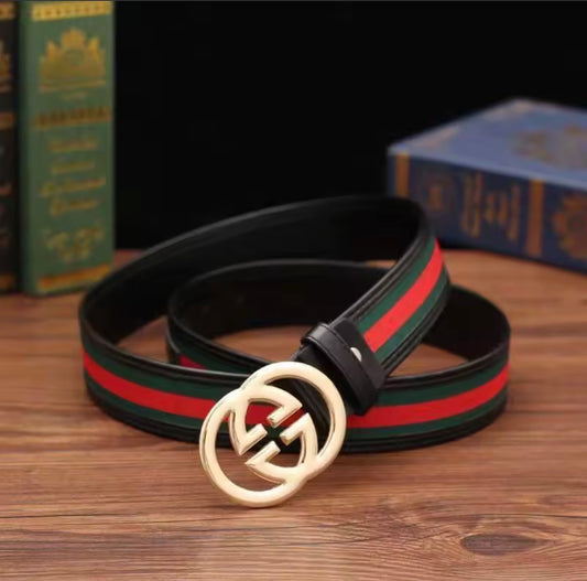 2026New Fashion Men's Belt with Red and Green Fabric Letter Fashion Versatile Casual Denim Pants Smooth Buckle Casual Pants Belt