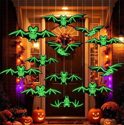 12 Hanging Halloween Bats with Glowing Skull Designs | Minja Superstore